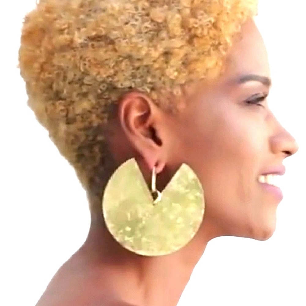 Large Gold Crescent Earrings, Ethnic, Disc